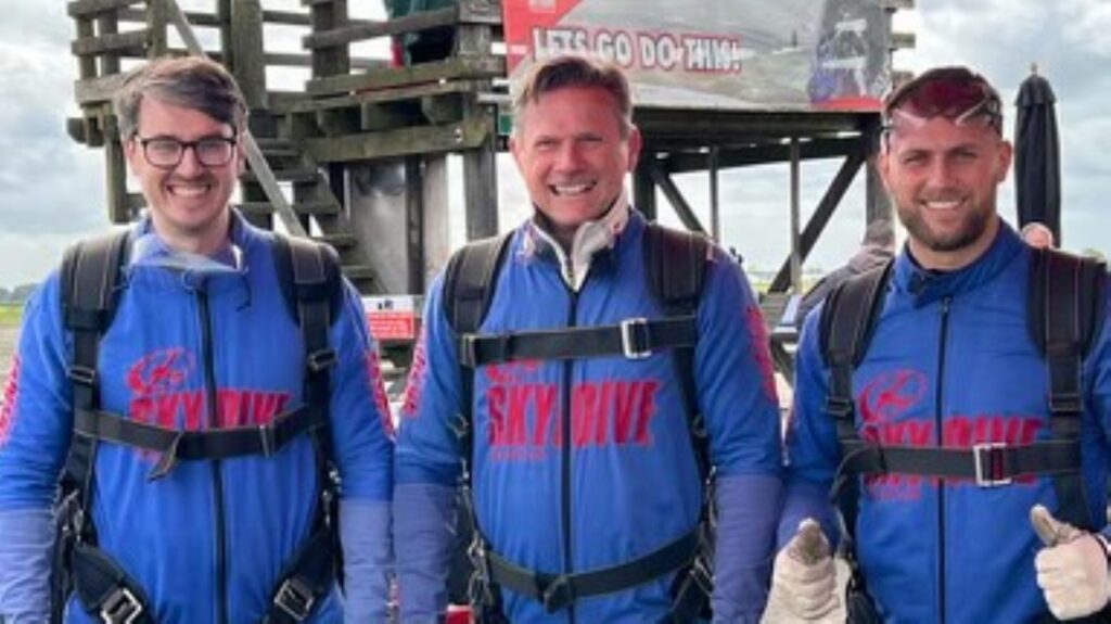 A trio of thrill-seeking company directors from Doncaster took their charity fundraising target to new heights with a charity skydive. 